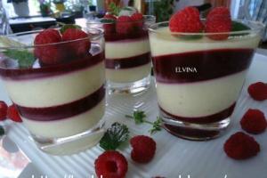 Vanilla panna cotta with raspberry sauce Panna cotta with raspberry paper and strawberry sauce