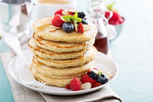 Dietary pancakes made from oatmeal and oat flakes Dietary oatmeal pancakes