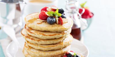 Dietary pancakes made from oatmeal and oat flakes Dietary pancakes made from oatmeal